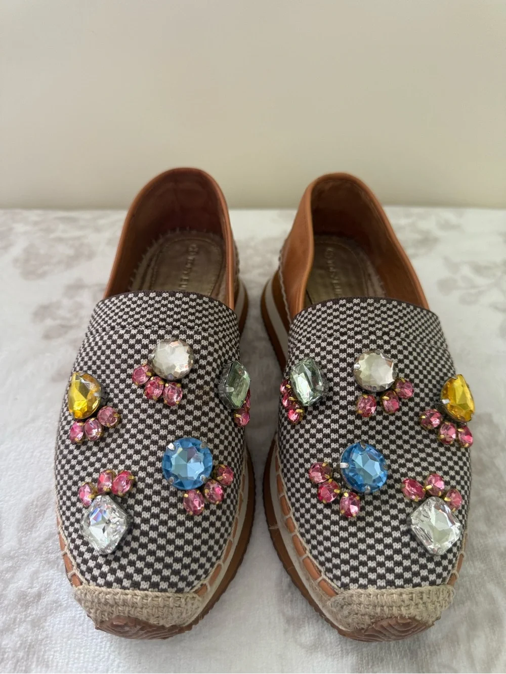Tory Burch Daisy Crystal Embellished Slip On Espadrilles